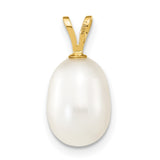 14k Yellow Gold Drop Pendant with White Cultured Pearl, Classic Bridal Jewelry for Women