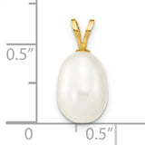 14k Yellow Gold Drop Pendant with White Cultured Pearl, Classic Bridal Jewelry for Women