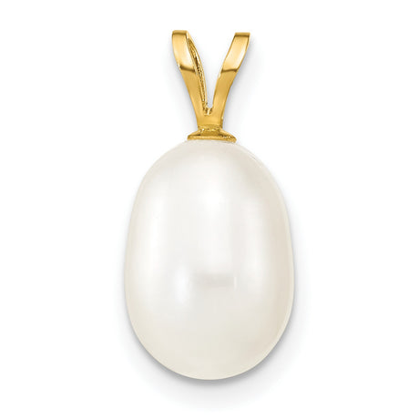 14k Yellow Gold Drop Pendant with White Cultured Pearl, Classic Bridal Jewelry for Women