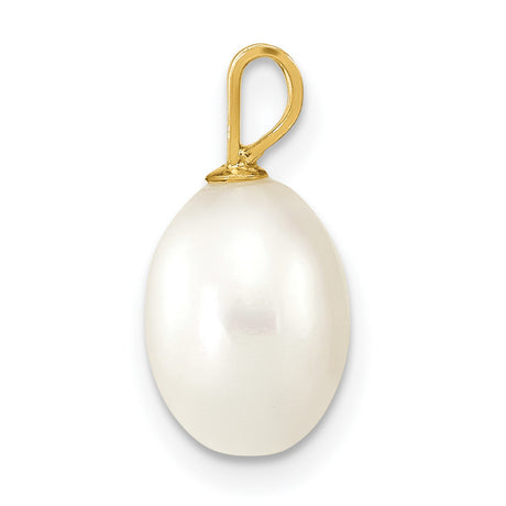 14k Yellow Gold Pendant with White Freshwater Oval Pearl, Classic Drop Style for Women