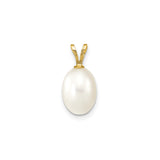 14k Yellow Gold Pendant with White Freshwater Oval Pearl, Classic Drop Style for Women