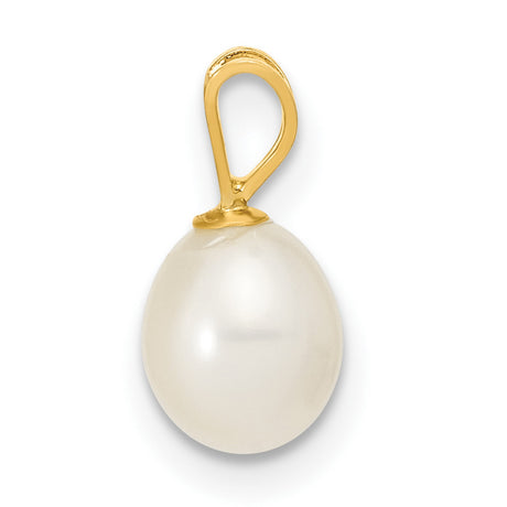 14k Yellow Gold Pendant with Cultured White Pearl, Minimalist Classic Design for Women