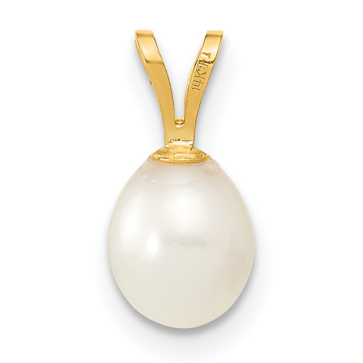 14k Yellow Gold Pendant with Cultured White Pearl, Minimalist Classic Design for Women