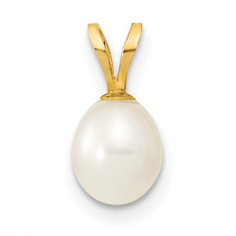 14k Yellow Gold Pendant with Cultured White Pearl, Minimalist Classic Design for Women
