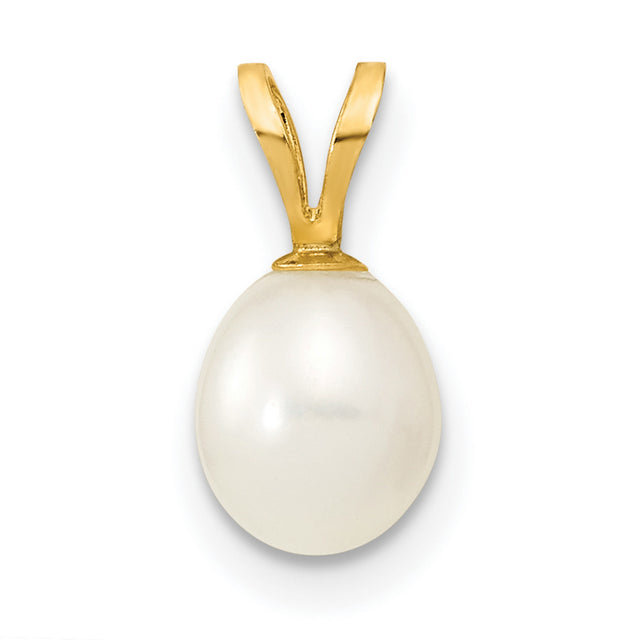 14k Yellow Gold Pendant with Cultured White Pearl, Minimalist Classic Design for Women