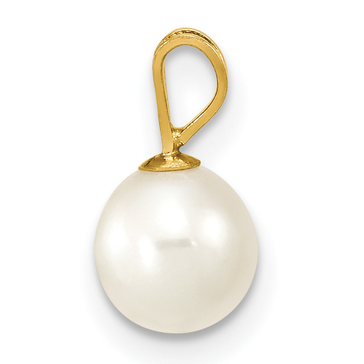 14k Yellow Gold Pendant with Round White Cultured Pearl and V-Bail Setting