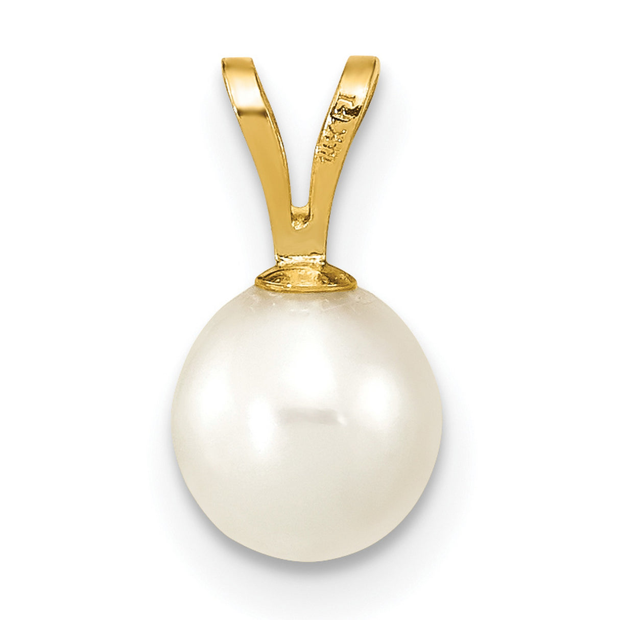 14k Yellow Gold Pendant with Round White Cultured Pearl and V-Bail Setting