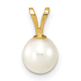 14k Yellow Gold Pendant with Round White Cultured Pearl and V-Bail Setting