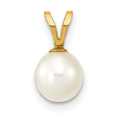 14k Yellow Gold Pendant with Round White Cultured Pearl and V-Bail Setting
