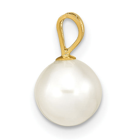 14k Yellow Gold Pearl Pendant with Round White Cultured Pearl and Polished V-Bail