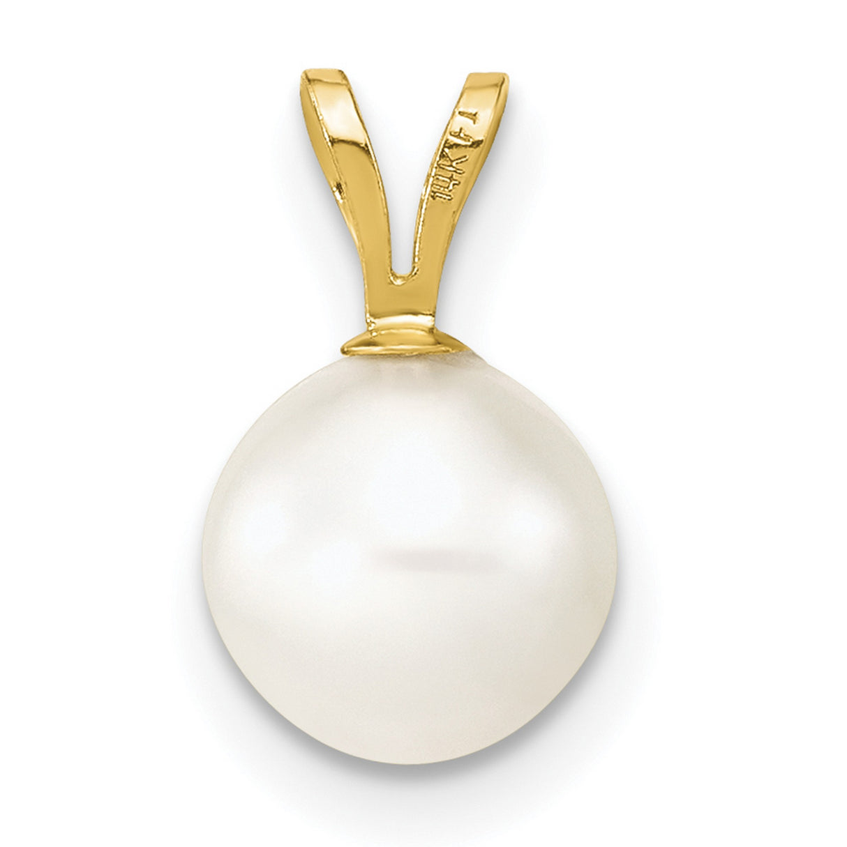14k Yellow Gold Pearl Pendant with Round White Cultured Pearl and Polished V-Bail