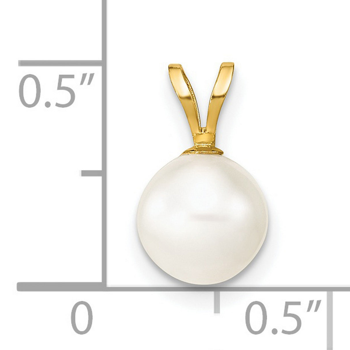 14k Yellow Gold Pearl Pendant with Round White Cultured Pearl and Polished V-Bail