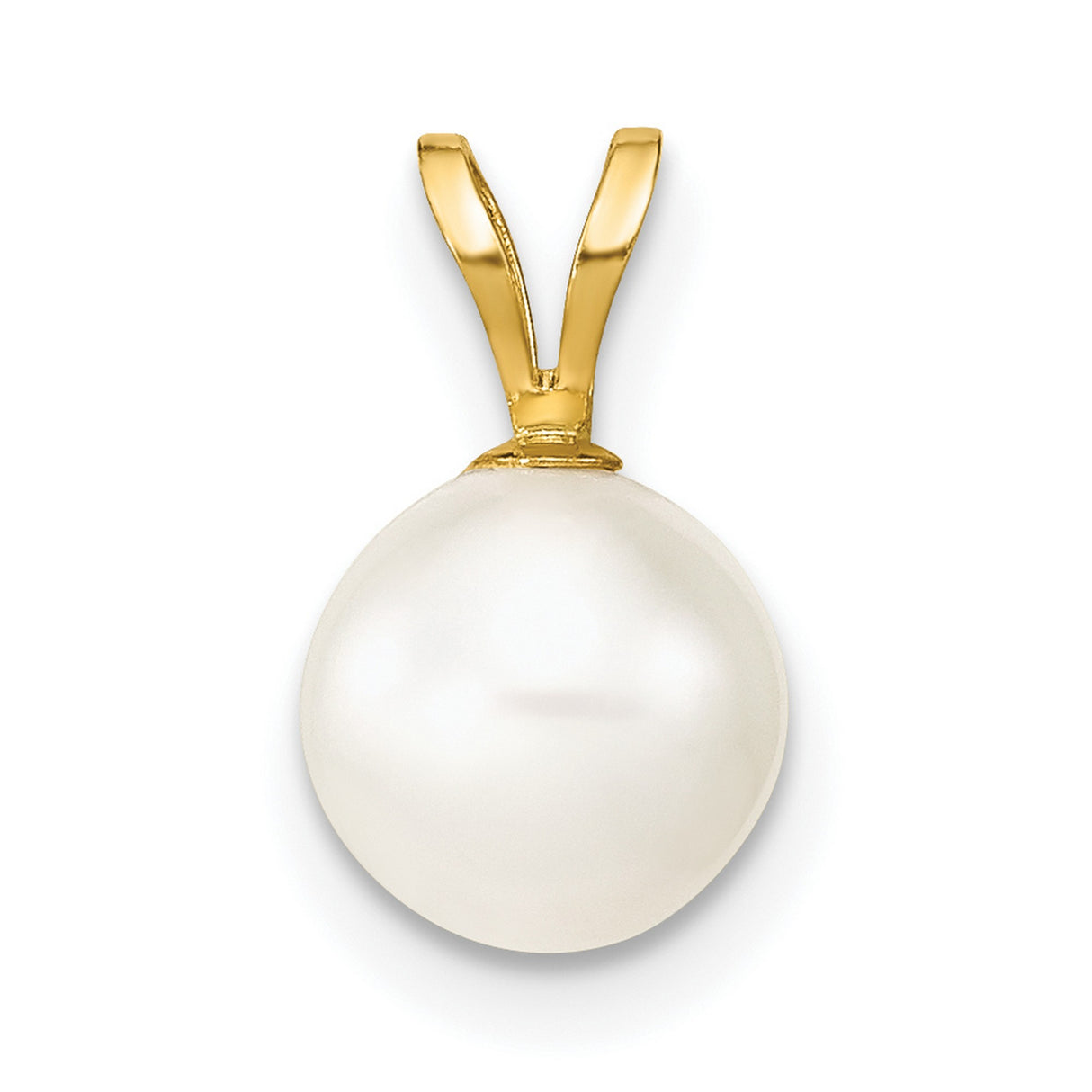 14k Yellow Gold Pearl Pendant with Round White Cultured Pearl and Polished V-Bail