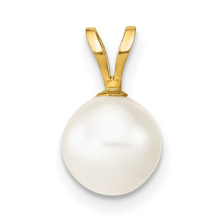 14k Yellow Gold Pearl Pendant with Round White Cultured Pearl and Polished V-Bail