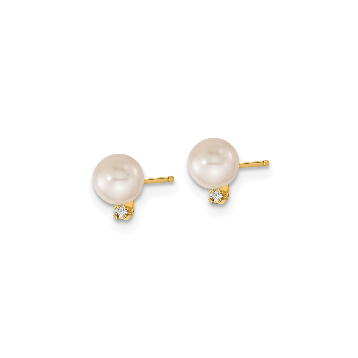 5-6mm Akoya Cultured Pearl Diamond Earrings Charm Pendant in Real 14k Yellow Gold