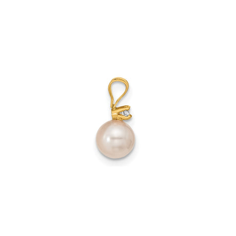 6-7mm Akoya Cultured Pearl Diamond Earrings Charm Pendant in Real 14k Yellow Gold