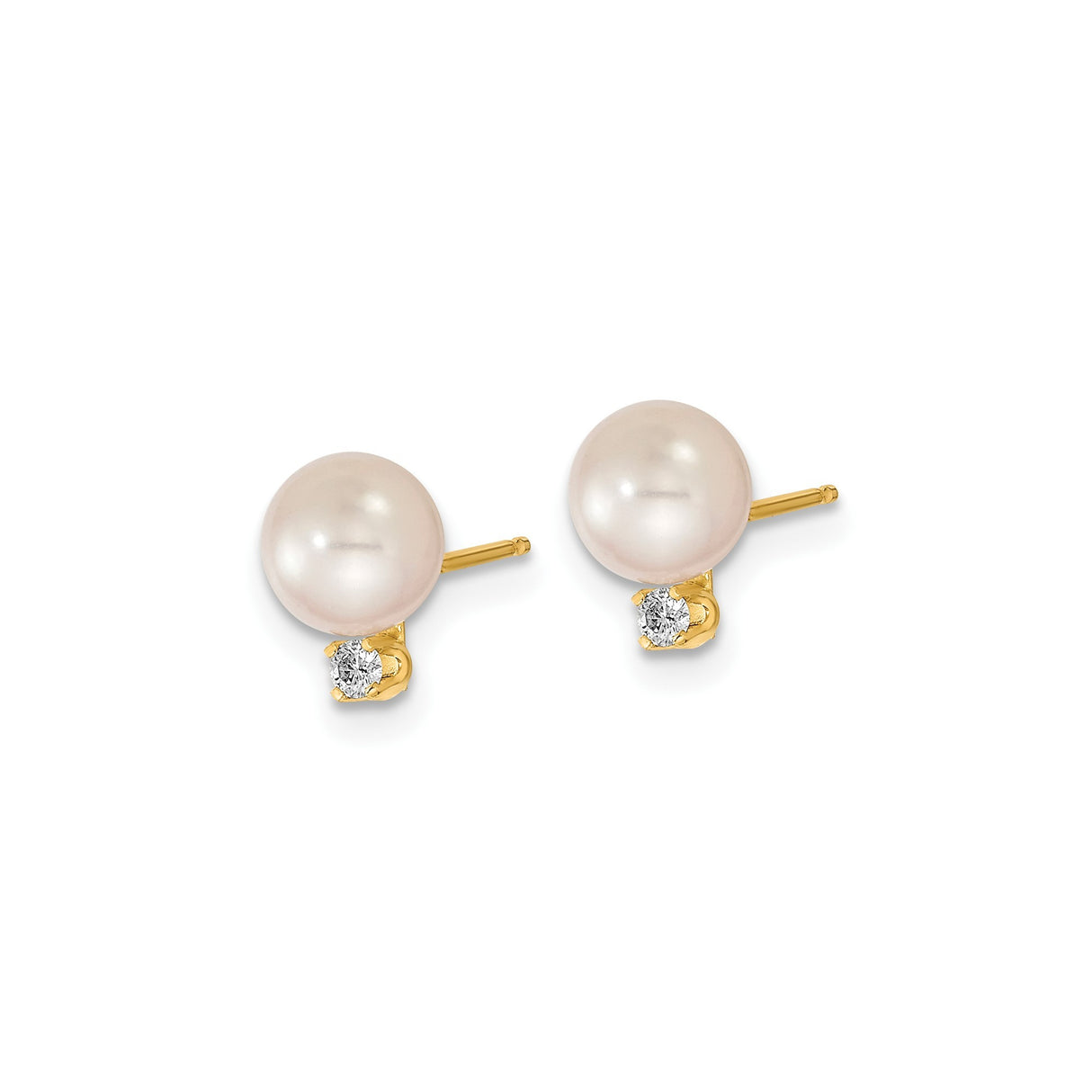 6-7mm Akoya Cultured Pearl Diamond Earrings Charm Pendant in Real 14k Yellow Gold
