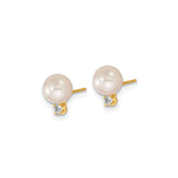 6-7mm Akoya Cultured Pearl Diamond Earrings Charm Pendant in Real 14k Yellow Gold