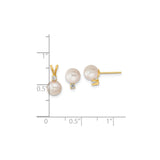 6-7mm Akoya Cultured Pearl Diamond Earrings Charm Pendant in Real 14k Yellow Gold