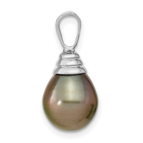 14k White Gold Teardrop Pendant with Black Tahitian Cultured Pearl, Minimalist Modern Design