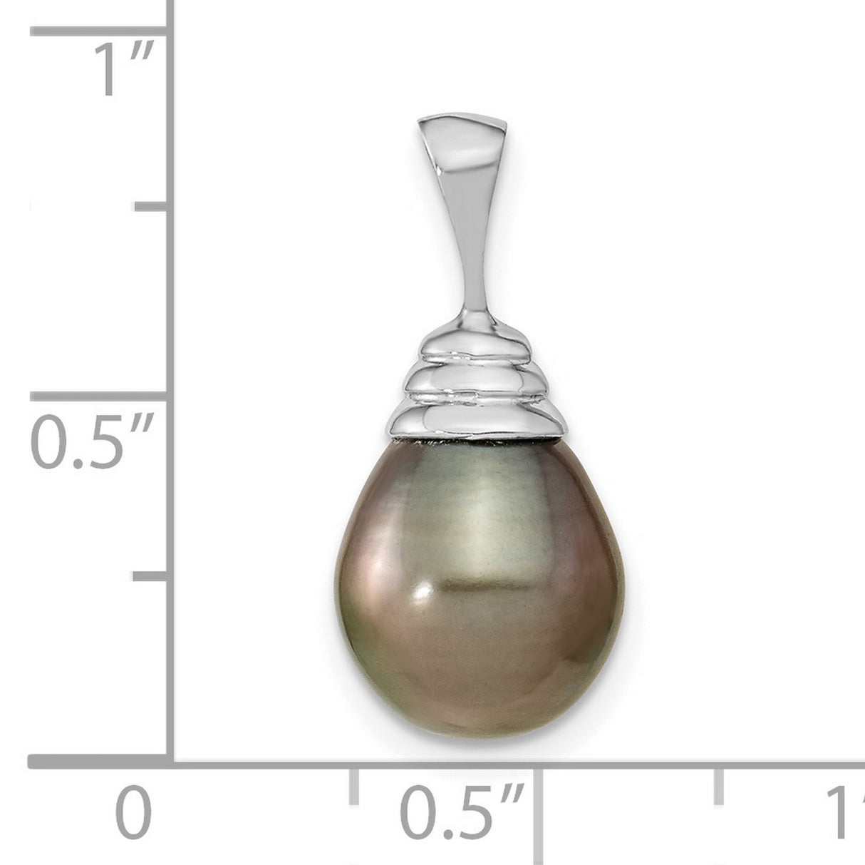 14k White Gold Teardrop Pendant with Black Tahitian Cultured Pearl, Minimalist Modern Design