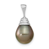 14k White Gold Teardrop Pendant with Black Tahitian Cultured Pearl, Minimalist Modern Design