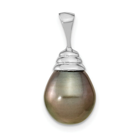 14k White Gold Teardrop Pendant with Black Tahitian Cultured Pearl, Minimalist Modern Design