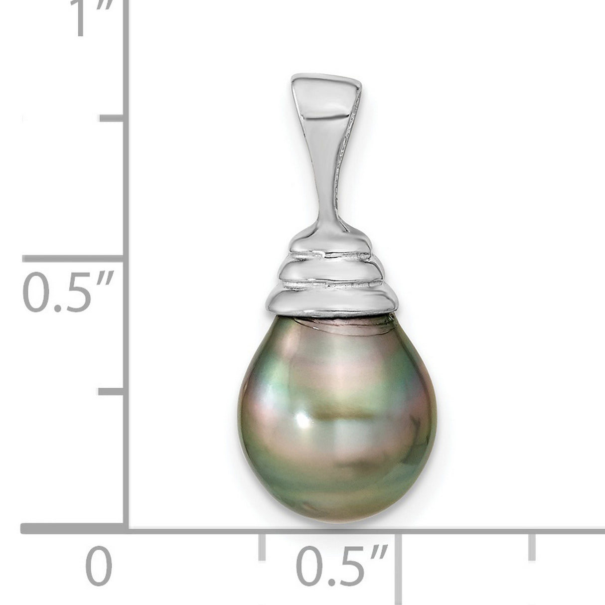 14k White Gold Pendant with Natural Tahitian Black Pearl, Iridescent Drop Design