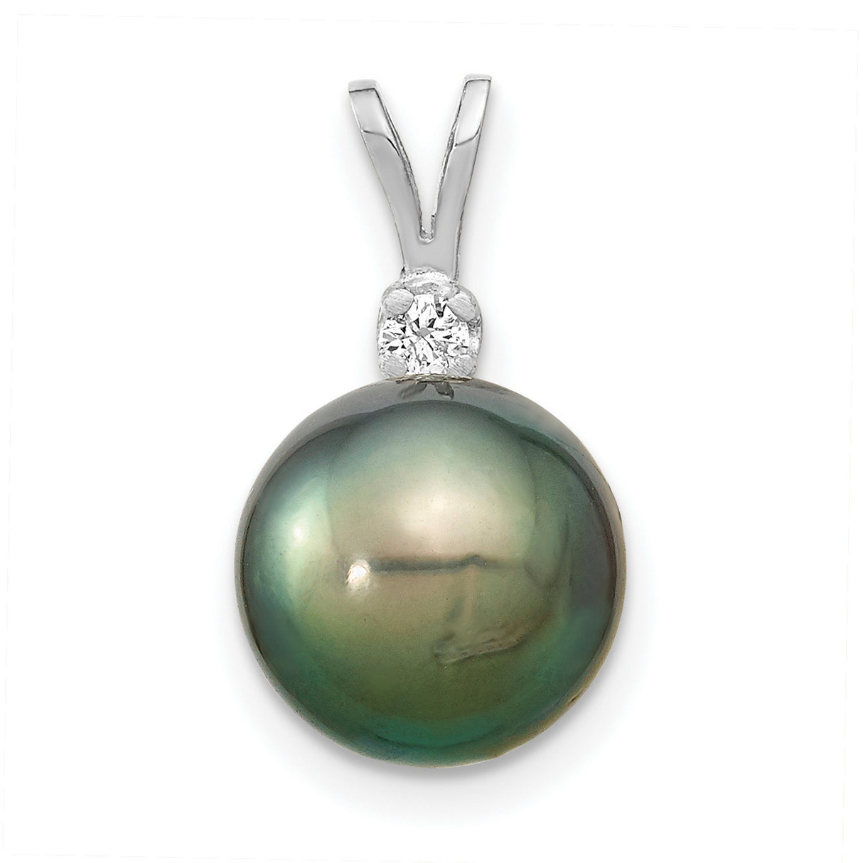 14k White Gold Pendant with Black Tahitian Pearl and Diamond Accent for Women