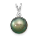14k White Gold Pendant with Black Tahitian Pearl and Diamond Accent for Women