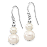 14k White Gold Dangle Earrings with Round Cultured Freshwater Pearls and Faceted Beads