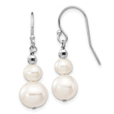 14k White Gold Dangle Earrings with Round Cultured Freshwater Pearls and Faceted Beads