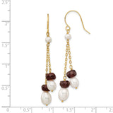 14k Yellow Gold Dangle Earrings with Freshwater Pearls and Garnet, Triple Drop Design