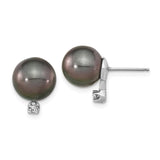 14k White Gold Stud Earrings with Black Cultured Pearl and Diamond Accents
