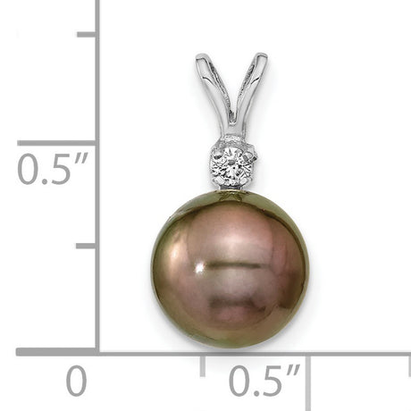 14k White Gold Pendant with Black Tahitian Cultured Pearl and Diamond Accent