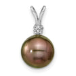 14k White Gold Pendant with Black Tahitian Cultured Pearl and Diamond Accent