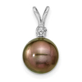14k White Gold Pendant with Black Tahitian Cultured Pearl and Diamond Accent