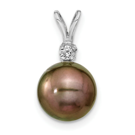14k White Gold Pendant with Black Tahitian Cultured Pearl and Diamond Accent