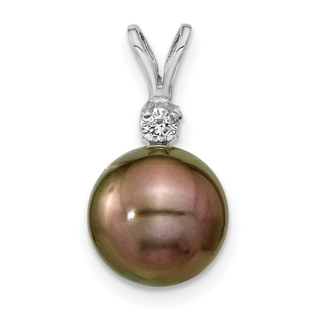 14k White Gold Pendant with Black Tahitian Cultured Pearl and Diamond Accent