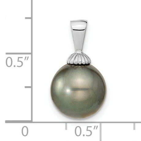 14k White Gold Pendant with Tahitian Pearl and Seashell Design for Women