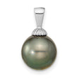 14k White Gold Pendant with Tahitian Pearl and Seashell Design for Women