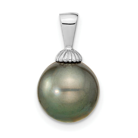 14k White Gold Pendant with Tahitian Pearl and Seashell Design for Women