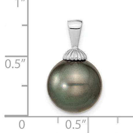 14k White Gold Pendant with Black Tahitian Cultured Pearl, Shell-Inspired Design