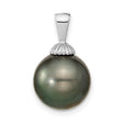14k White Gold Pendant with Black Tahitian Cultured Pearl, Shell-Inspired Design