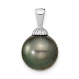 14k White Gold Pendant with Black Tahitian Cultured Pearl, Shell-Inspired Design