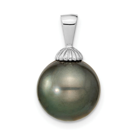 14k White Gold Pendant with Black Tahitian Cultured Pearl, Shell-Inspired Design