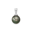 9 10mm Black Tahitian Cultured Pearl Charm Pendant in Real 14k White Gold