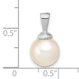 14k White Gold Pendant with Cultured Pearl, Scallop Shell Cap, Minimalist Design