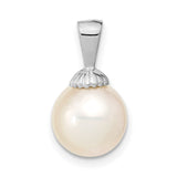 14k White Gold Pendant with Cultured Pearl, Scallop Shell Cap, Minimalist Design