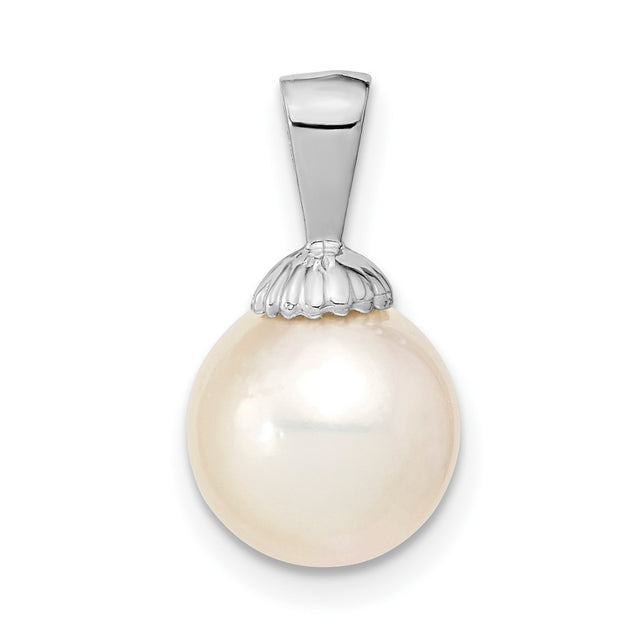 14k White Gold Pendant with Cultured Pearl, Scallop Shell Cap, Minimalist Design